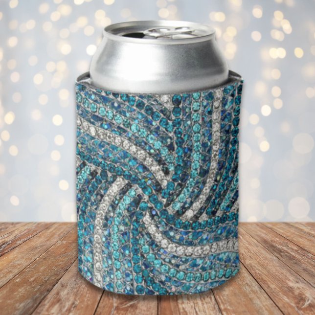 Enfriador De Latas moda gitana bohemia azul turquesa plateado (bohemian girly chic silver gray turquoise blue can cooler)