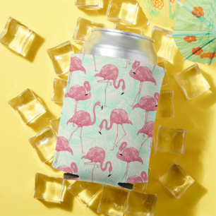 Enfriador De Latas Moda Preppy Patrón Elegante Flamingo Rosa