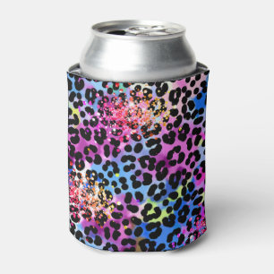 Enfriador De Latas *~* Moda Purpurina LIPS Leopard Animal Spots Blue