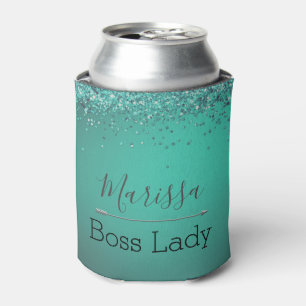 Enfriador De Latas Moda Purpurinoso Turquesa Personalizada Jefe Lady