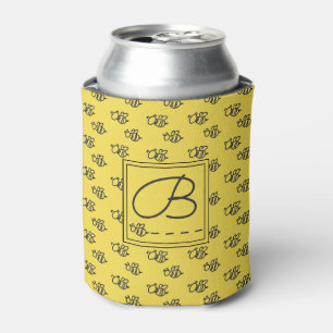 Enfriador De Latas Modelo amarillo del monograma de las abejas del