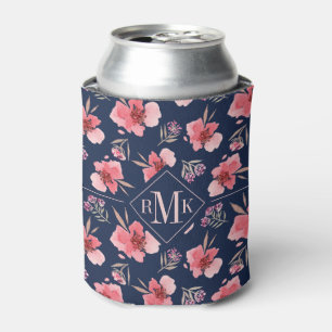 Enfriador De Latas Modelo rosado oscuro de la acuarela del monograma