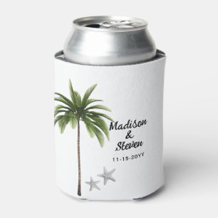 Enfriador De Latas Modern Beach Palm Tree Wedding Favor