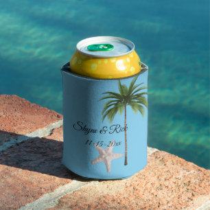 Enfriador De Latas Modern Beach Wedding Verde azulado Favor de la rec