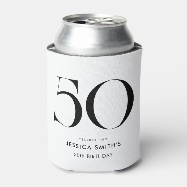 Enfriador De Latas Modern Black and White Minimalist 50th Birthday (Lata Anverso)