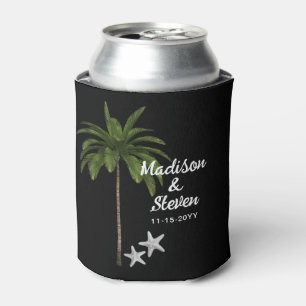 Enfriador De Latas Modern Black Summer Beach Favor de la boda en la p