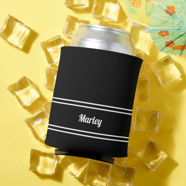 Enfriador De Latas Modern Black & White Name Minimalist (Verano in situ)