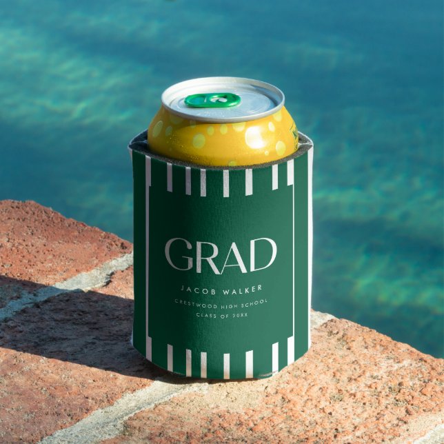 Enfriador De Latas Modern Bold Graduation Party Striped Green (Piscina in situ)