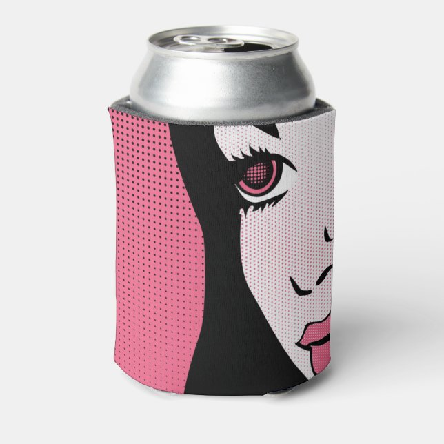 Enfriador De Latas Modern Comic Book Pop Art of Woman's Face (Reverso de la lata)