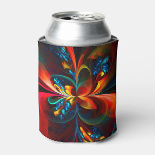 Enfriador De Latas Modern Floral Resumen Art Naranja Patrón Azul #14