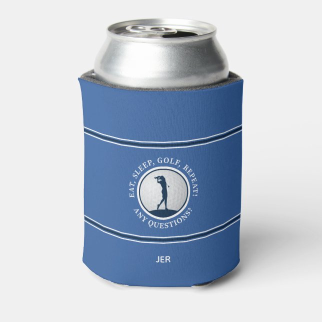 Enfriador De Latas Modern Golfer Monograma Personalizado Azul para Mu (Reverso de la lata)