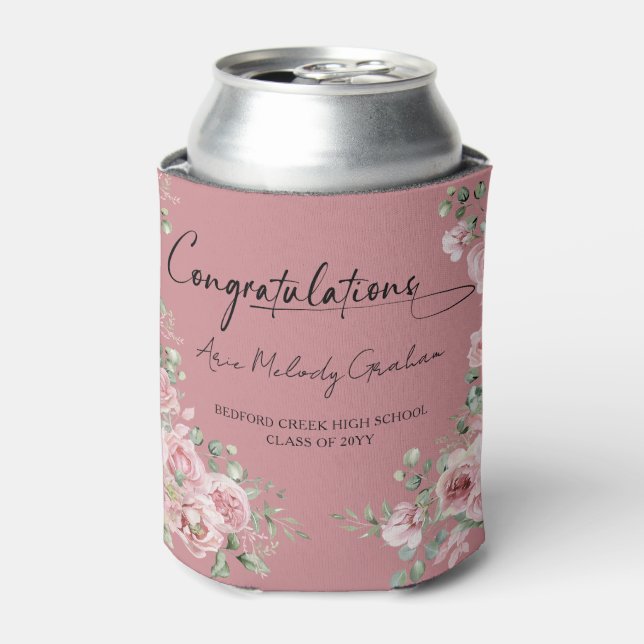 Enfriador De Latas Modern Pink Roses Congratulations Graduation (Lata Anverso)