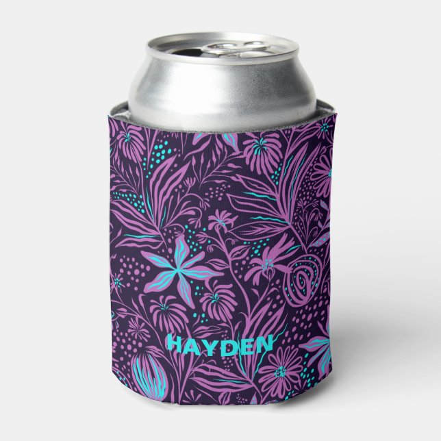 Enfriador De Latas Modern Purple Dark Floral Pattern Personalised (Lata Anverso)