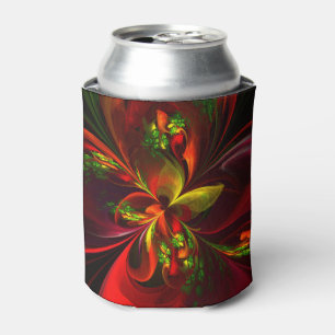 Enfriador De Latas Modern Red Green Floral Abstract Art Pattern #05