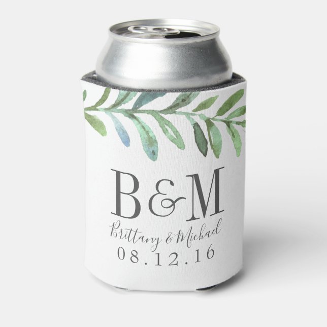 Enfriador De Latas Modern Vines Botanical Wedding Favor (Reverso de la lata)