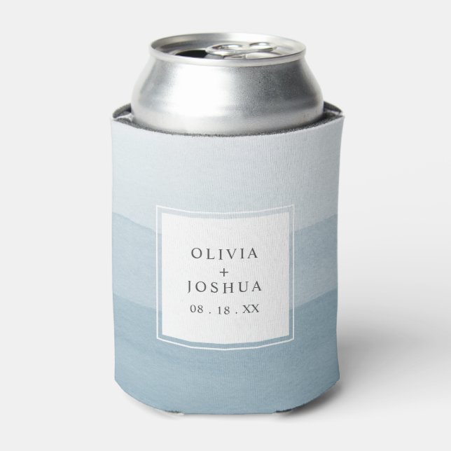 Enfriador De Latas Moderna acuarela Dusty Blue Ombre Boda (Lata Anverso)