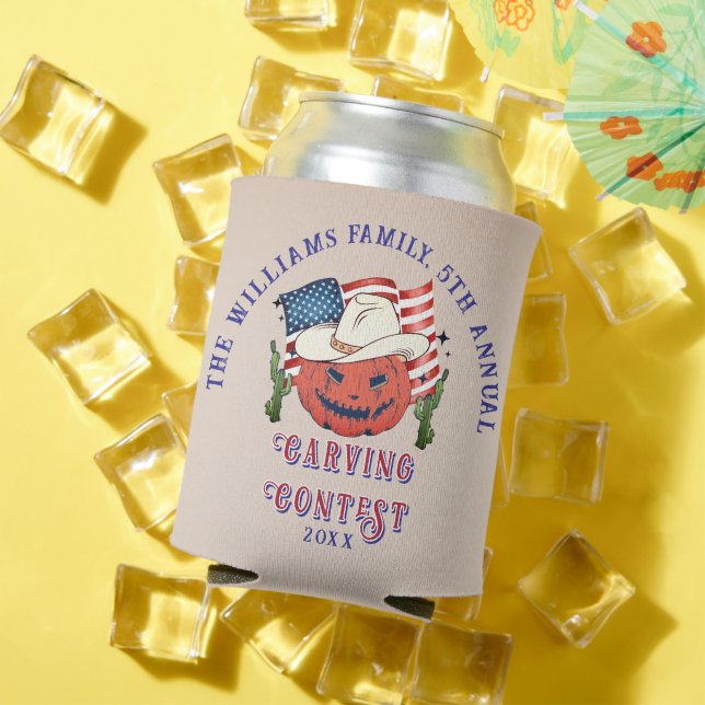 Enfriador De Latas Moderna Calabaza Patriótica Mostrando Halloween (Verano in situ)