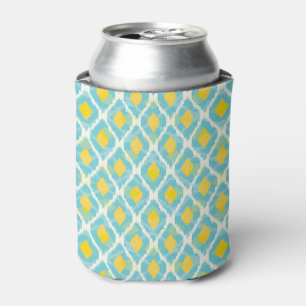Enfriador De Latas Moderna moda tribal ikat amarillo azul