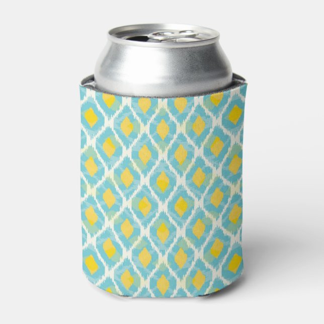 Enfriador De Latas Moderna moda tribal ikat amarillo azul (Lata Anverso)