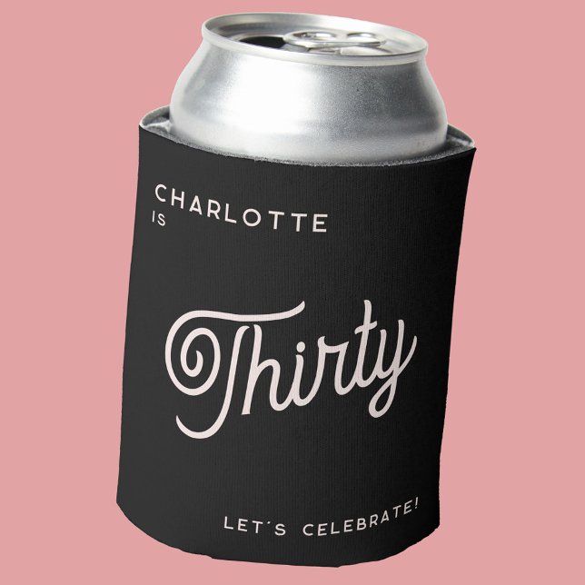 Enfriador De Latas Moderno 30 Treinta Años Rosa Negro (30th thirtieth birthday personalized custom name and text black and blush pink can cooler)
