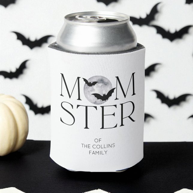 Enfriador De Latas Moderno Black Moon Bats Halloween Mamá (Modern Black Moon Bats Halloween Momster Mom Can Cooler)