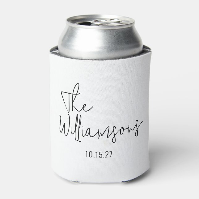 Enfriador De Latas Moderno Boda de escritura en blanco y negro (Lata Anverso)