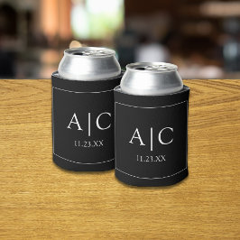 Enfriador De Latas Moderno Boda de monograma negro clásico