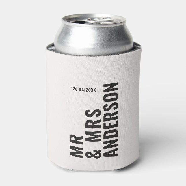 Enfriador De Latas Moderno crema negro mínimo negrita simple boda (Lata Anverso)