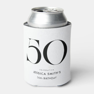 Enfriador De Latas Moderno Cumpleaños 50 Minimalista en Blanco y Negr