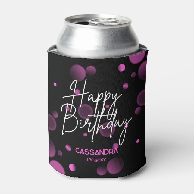 Enfriador De Latas Moderno degradado rosa negro feliz cumpleaños (Lata Anverso)