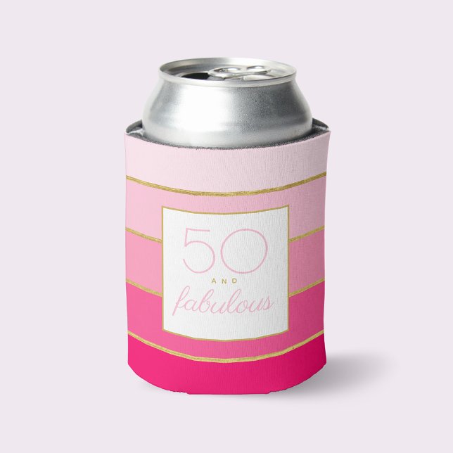 Enfriador De Latas Moderno Hot Pink & Gold 50 y fabuloso cumpleaños (Subido por el creador)