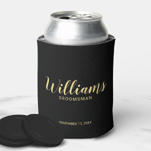 Enfriador De Latas Moderno Script Black&Gold Personalizado Groomsmen