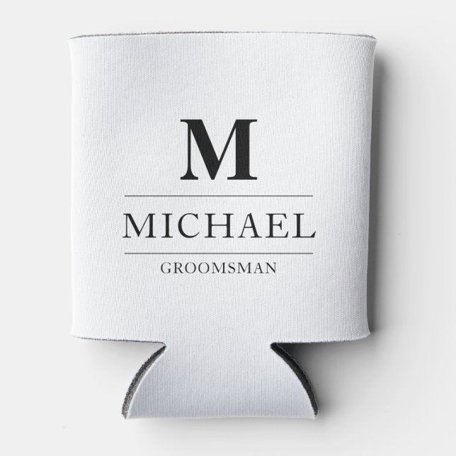Enfriador De Latas Moderno y elegante Groomsmen Regalos Monograma Mej (Anverso)