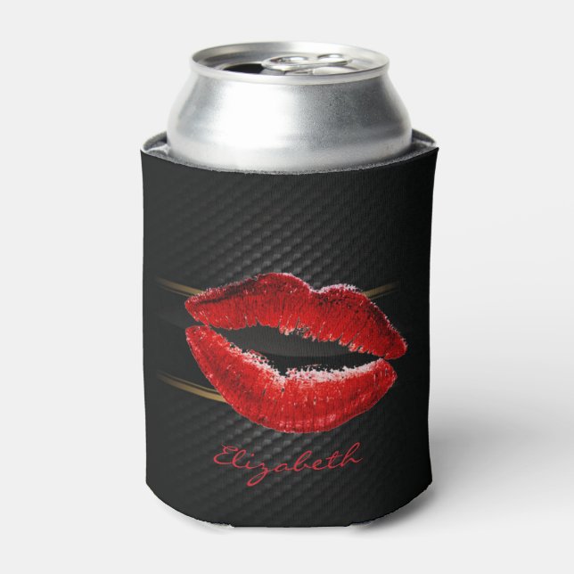 Enfriador De Latas Modernos labios rojos Purpurinas, personalizados e (Lata Anverso)