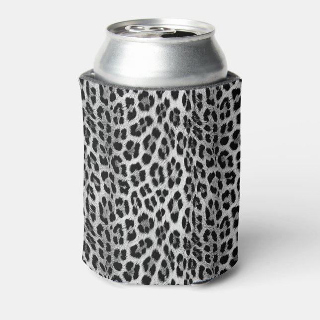 Enfriador De Latas Monocromo blanco y negro, patrón leopardo (Reverso de la lata)