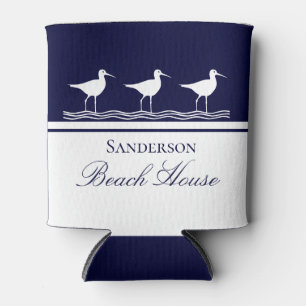 Enfriador De Latas Monogram Beach house azul marino Sandpipers