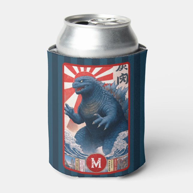 Enfriador De Latas Monogram Blue Lizard Monster Bold Retro Cool Fun (Lata Anverso)