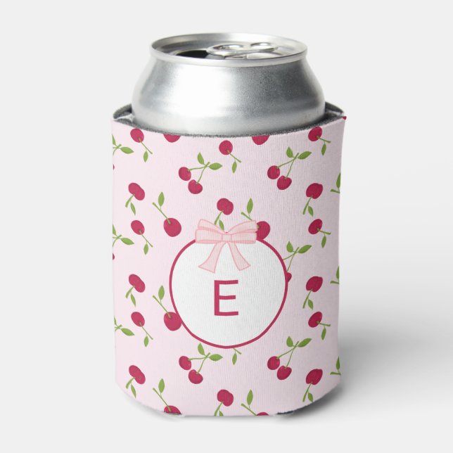 Enfriador De Latas  Monogram Cherry Coquette Pink Custom Cute (Lata Anverso)