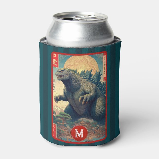 Enfriador De Latas Monogram Green Lizard Monster Cool Retro Bold Fun (Lata Anverso)