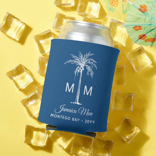 Enfriador De Latas Monogram Tropical Palm Tree Personalized (Verano in situ)