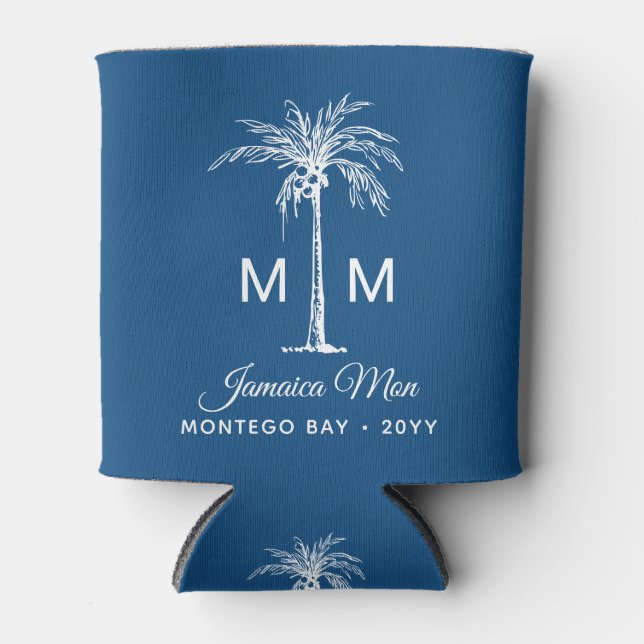 Enfriador De Latas Monogram Tropical Palm Tree Personalized Name (Anverso)