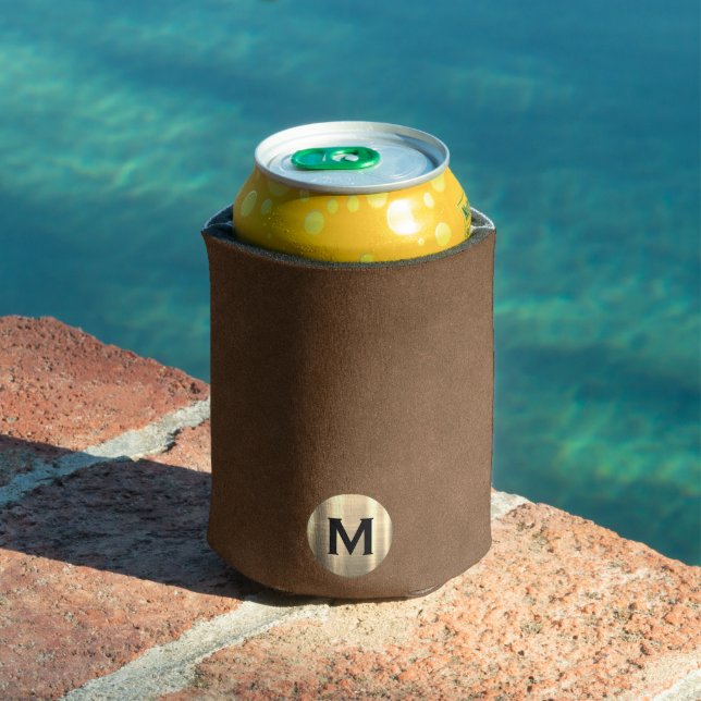 Enfriador De Latas Monograma Ante de oro marrón simple (Piscina in situ)