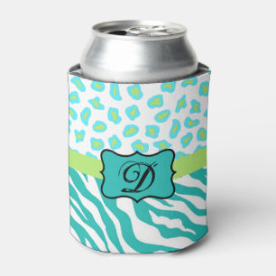 Enfriador De Latas Monograma azul turquesa verde cebra leopardo