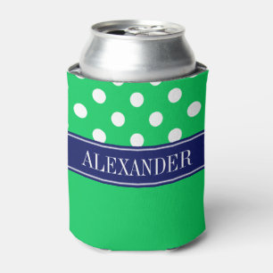 Enfriador De Latas Monograma blanco esmeralda del nombre de la marina