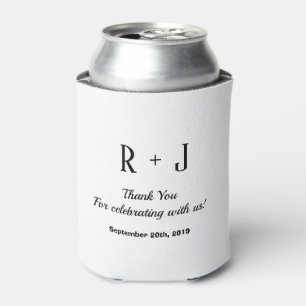 Enfriador De Latas Monograma blanco y negro Gracias Favor de la boda