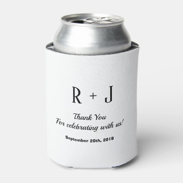 Enfriador De Latas Monograma blanco y negro Gracias Favor de la boda (Lata Anverso)