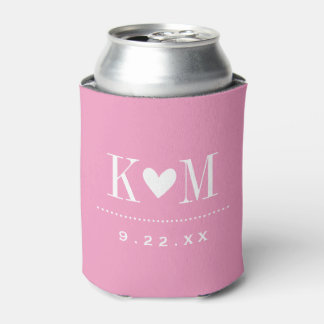 Enfriador De Latas Monograma Boda rosa moderno