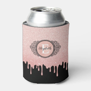 Enfriador De Latas Monograma brillo rosa oro
