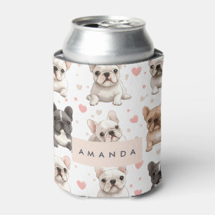 Enfriador De Latas Monograma Bulldog francés adorable personalizado