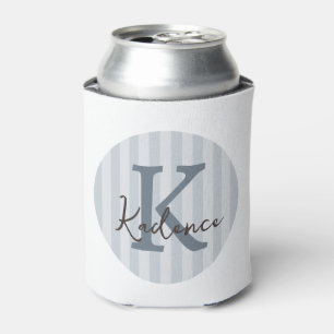 Enfriador De Latas Monograma Circular con Rayas Personalizadas Azul P